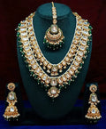 High Quality Pearl Gold Plated Alloy Ethnic Bridal Jewelry Set Necklace Earrings Tikka Ring Traditional Indian Engagement Party